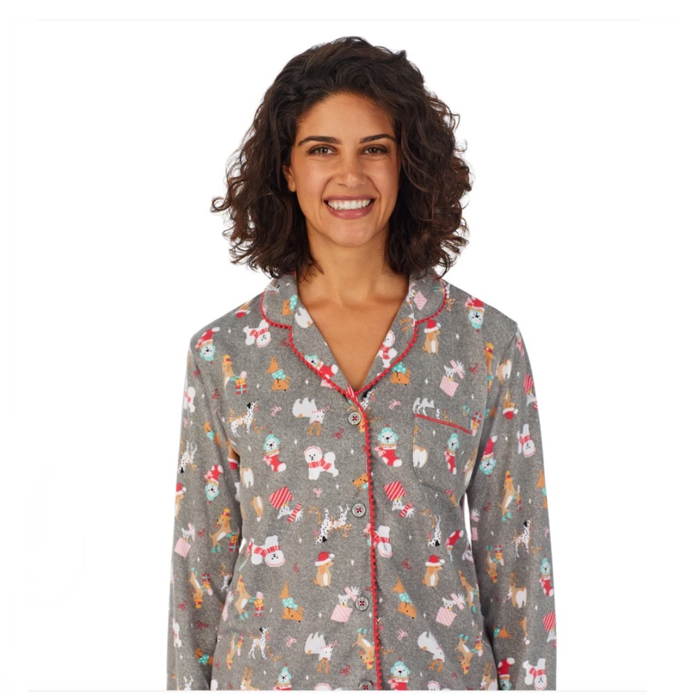 Cuddl Duds Brushed Sweater Knit Long Sleeve Notch Collar 2 Pc Pajama Set
